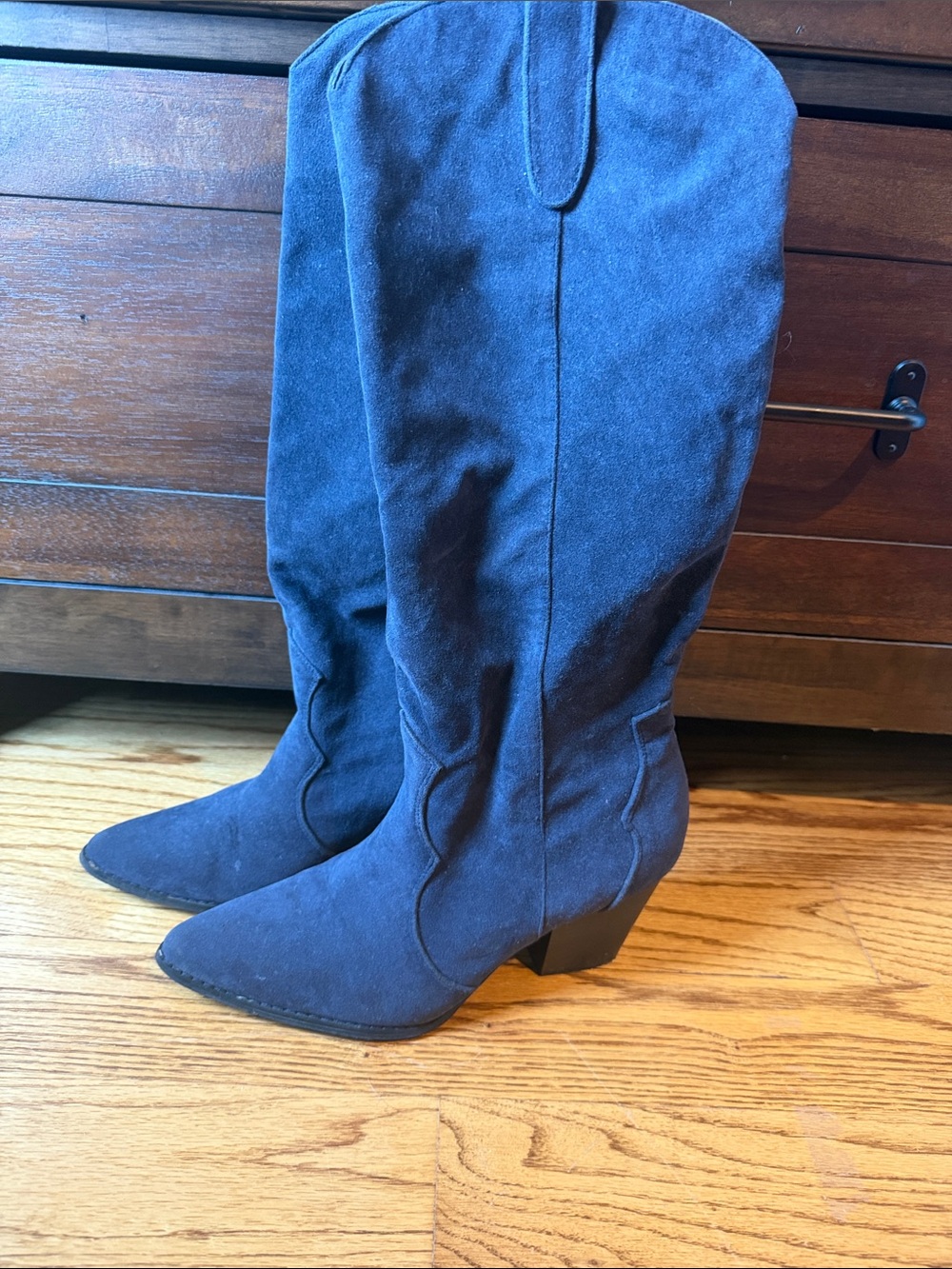 Lulu's Navy Suede Over-the-Knee Pointed Toe Boots